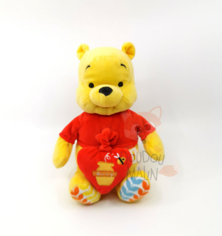  - winnie lourson - peluche musicale coeur rouge jaune 25 cm 